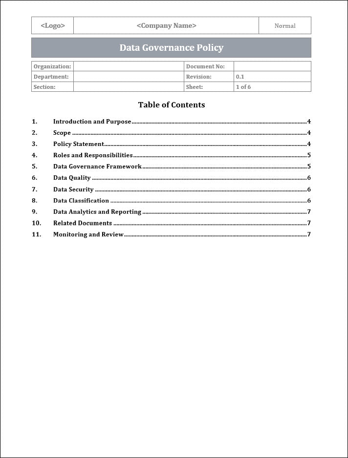 COSO Data Governance Policy Template ITSM Docs ITSM Documents