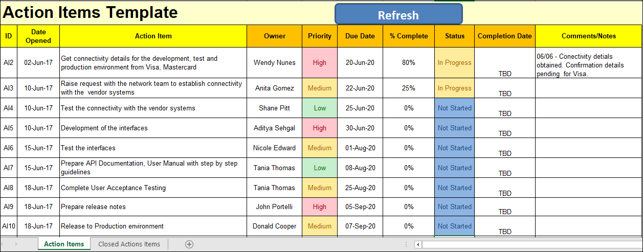 Action Item List Template Excel Action Item List Template Excel