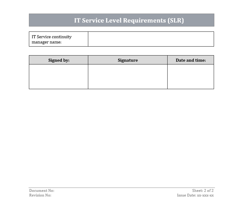IT Service Level Requirements (SLR)