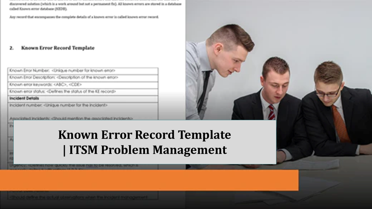 Known Error Record Template ITSM Problem Management Known Error Reco