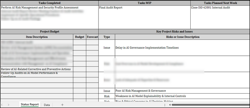 ISO 42001 Internal Audit Status Report Template