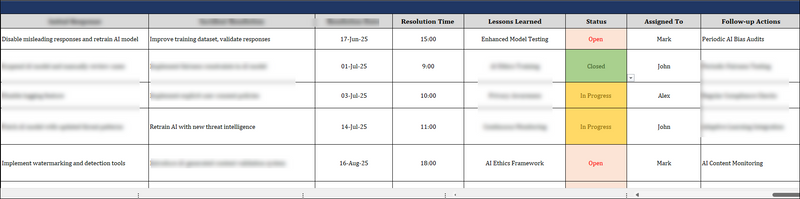 ISO 42001 Incident Log Template