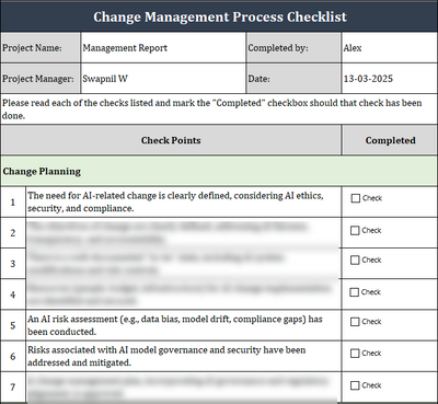 ISO 42001 AI Change Management Process Checklist Template