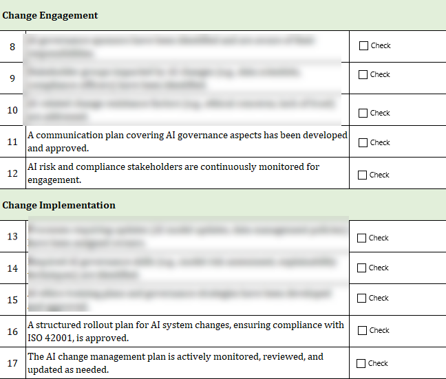 ISO 42001 AI Change Management Process Checklist Template