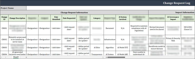 ISO 42001 Change Request Log Template