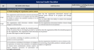 ISO 42001  Internal Audit Checklist Excel Template