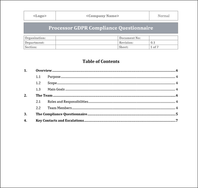 Processor GDPR Compliance Questionnaire