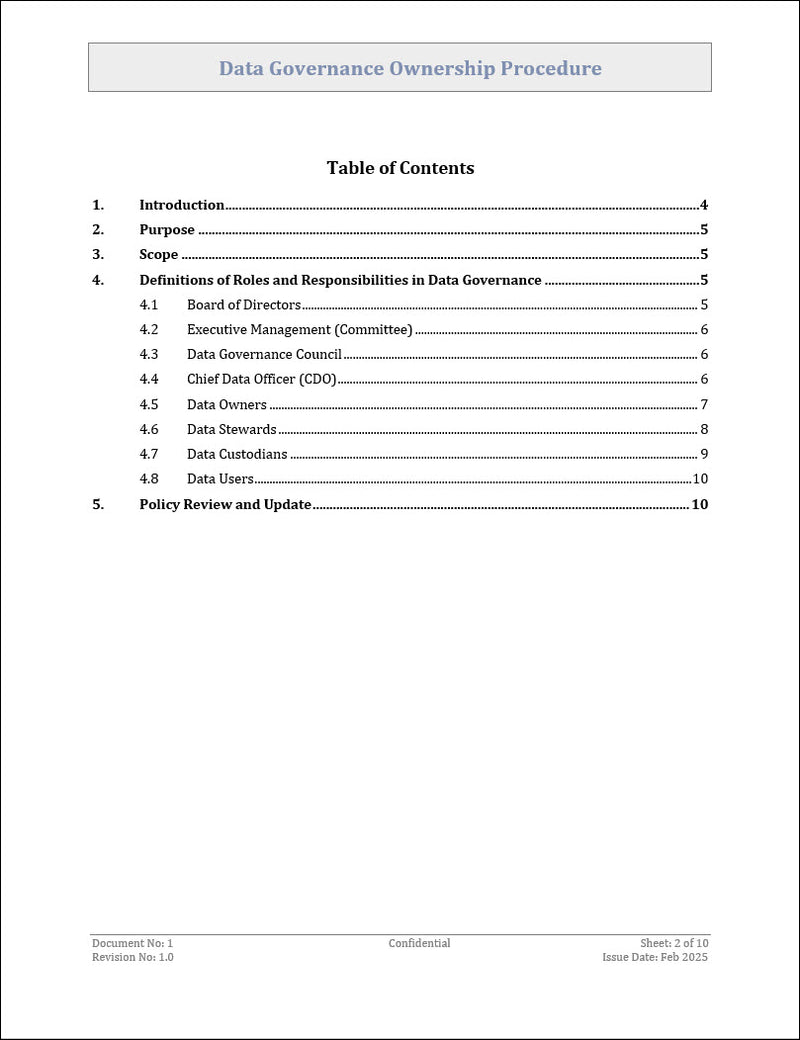 Data Governance Ownership Procedure Template