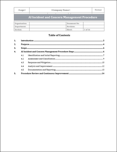 ISO 42001 AI Incident and Concern Management Procedure Template