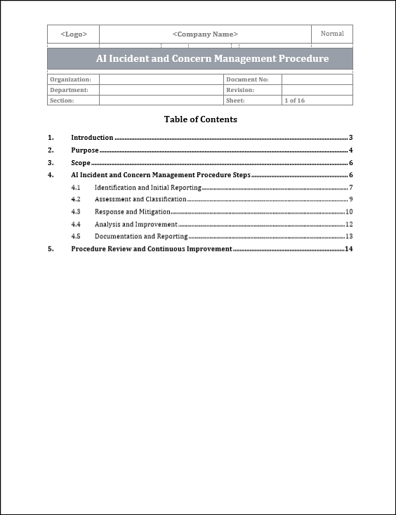 ISO 42001 AI Incident and Concern Management Procedure Template