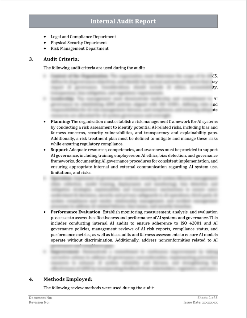 ISO 42001 Internal Audit Report Template