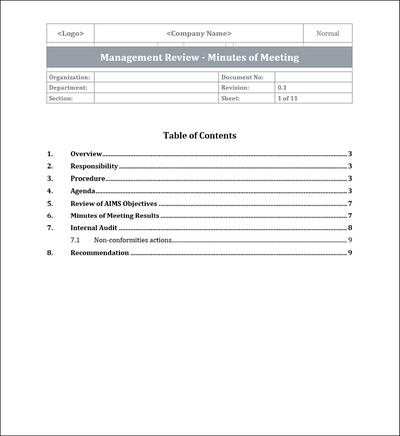 ISO 42001 Management Review Minutes of Meeting Template