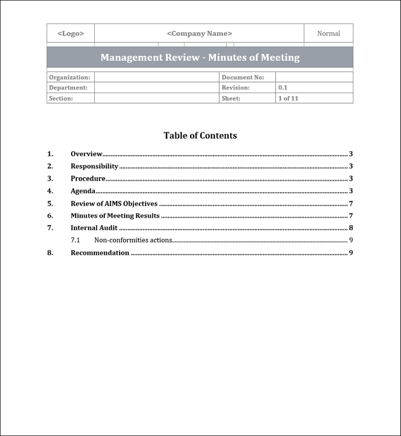 ISO 42001 Management Review Minutes of Meeting Template