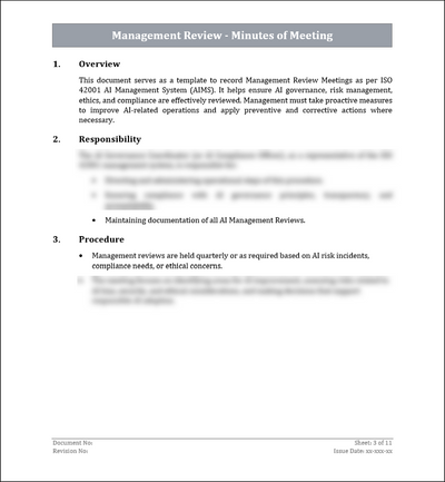 ISO 42001 Management Review Minutes of Meeting Template