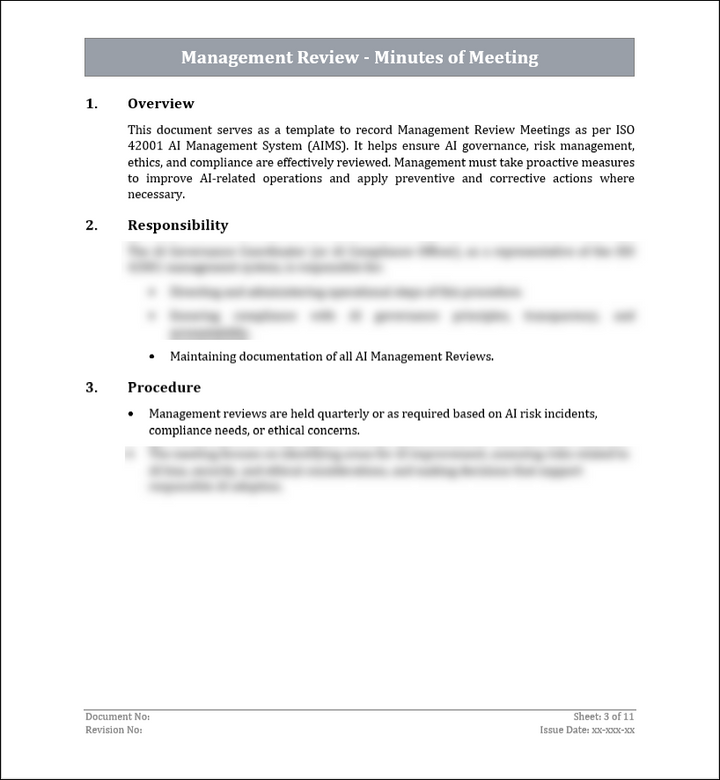 ISO 42001 Management Review Minutes of Meeting Template – ITSM
