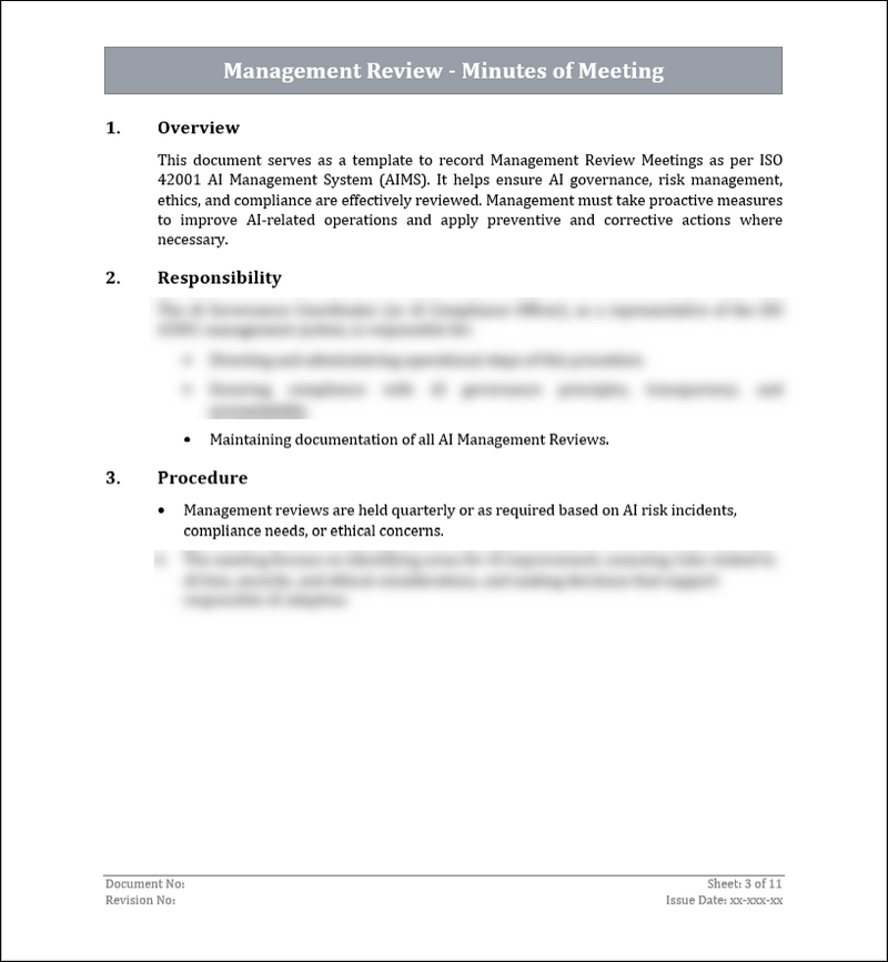 ISO 42001 Management Review Minutes of Meeting Template