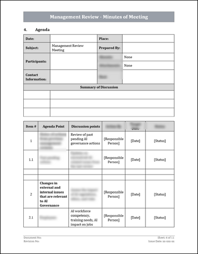 ISO 42001 Management Review Minutes of Meeting Template