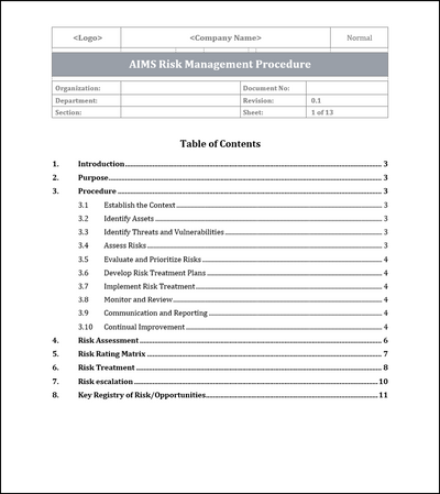 ISO 42001 Risk Management Procedure Template
