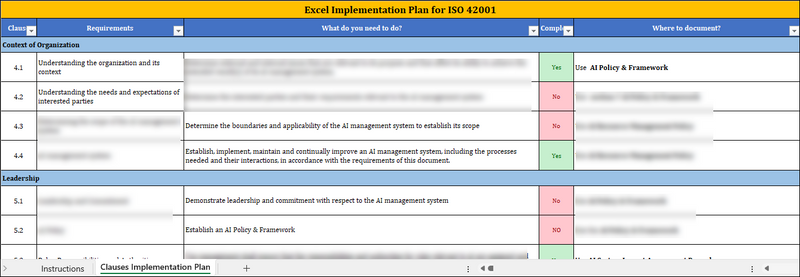 ISO 42001 Excel Implementation Plan Template