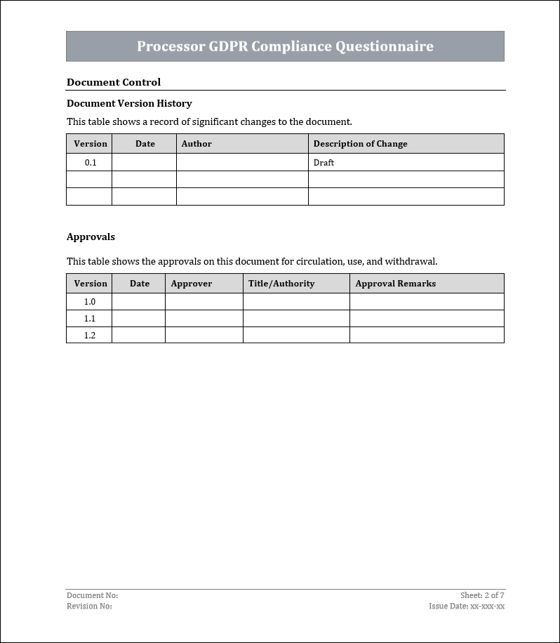 Data Processor Questionnaire Examples Processor GDPR Compliance Questionnaire – ITSM Docs - ITSM Documents ...