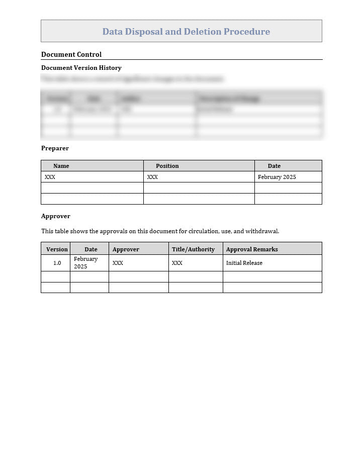 Data Disposal and Deletion Procedure Template