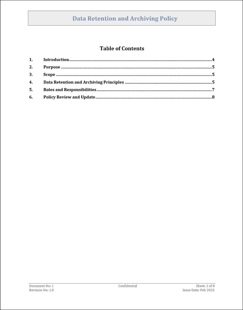 Data Retention and Archiving Policy Template