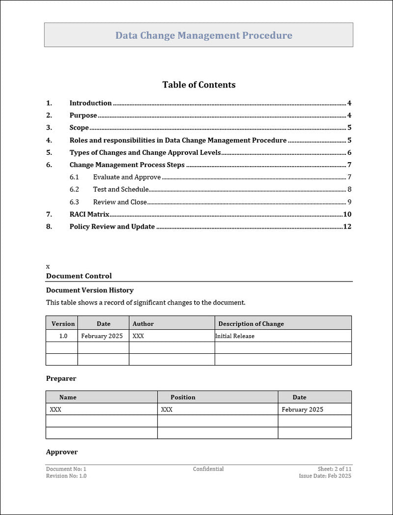 Data Change Management Procedure Template