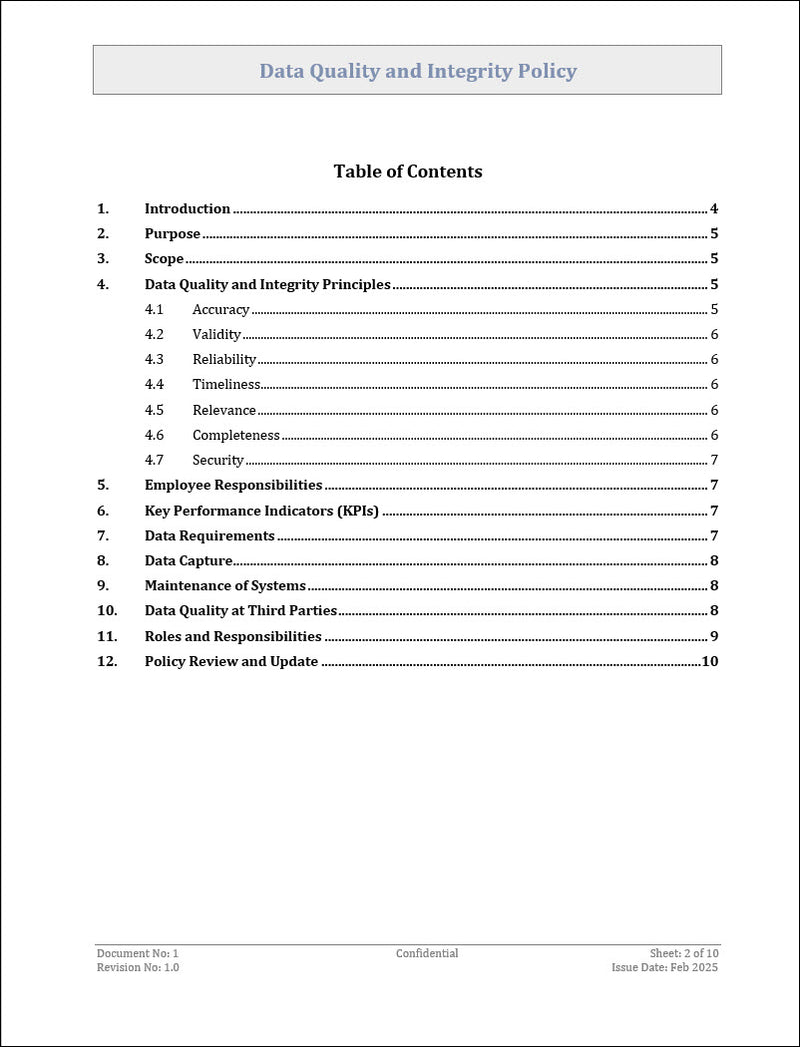 Data Quality and Integrity Policy Template