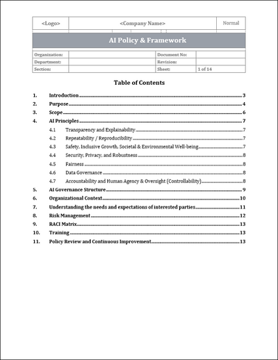 ISO 42001 AI Policy & Framework Template