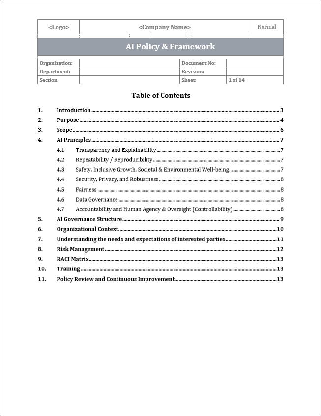 ISO 42001 AI Policy & Framework Template