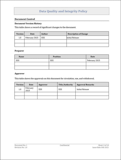 Data Quality and Integrity Policy Template