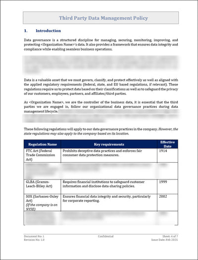 Third Party Data Management Policy Template