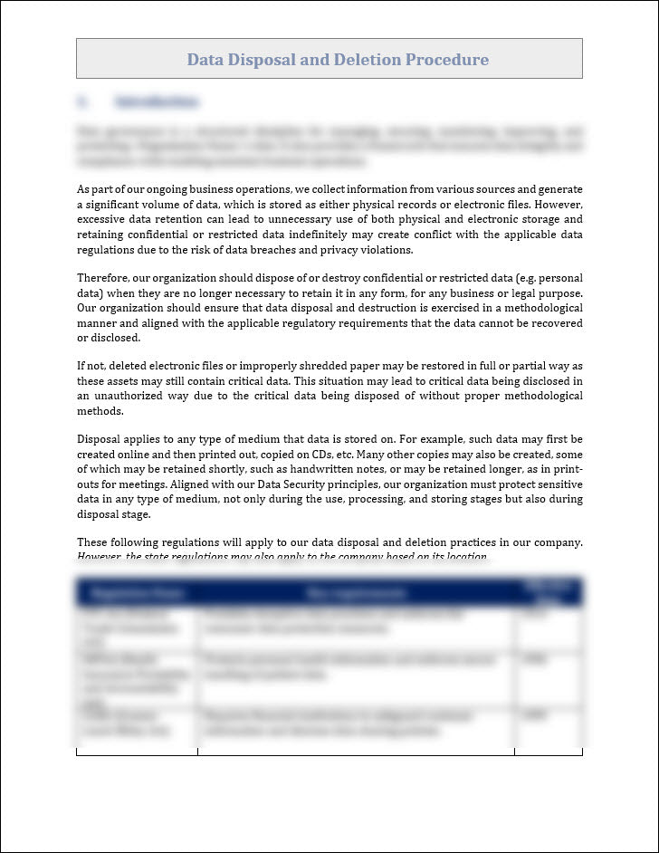 Data Disposal and Deletion Procedure Template