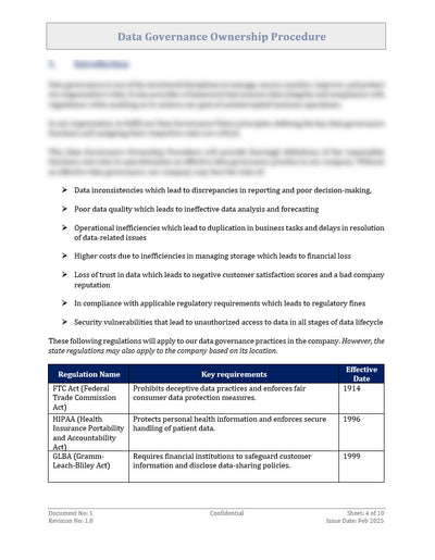 Data Governance Ownership Procedure Template