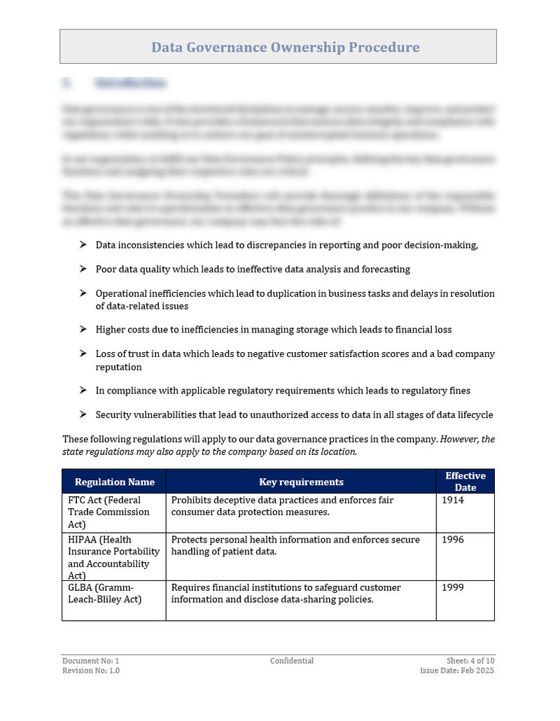 Data Governance Ownership Procedure Template