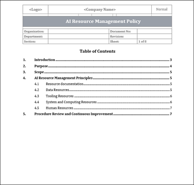 ISO 42001 AI Resource Management Policy Template