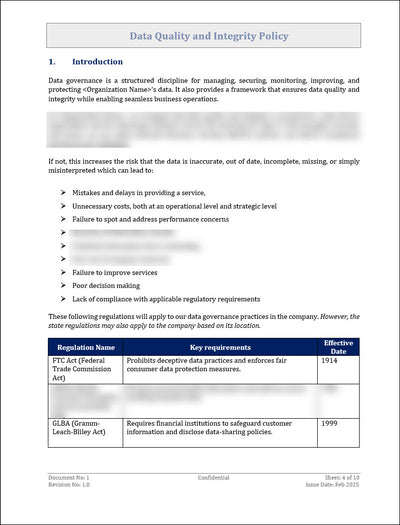 Data Quality and Integrity Policy Template