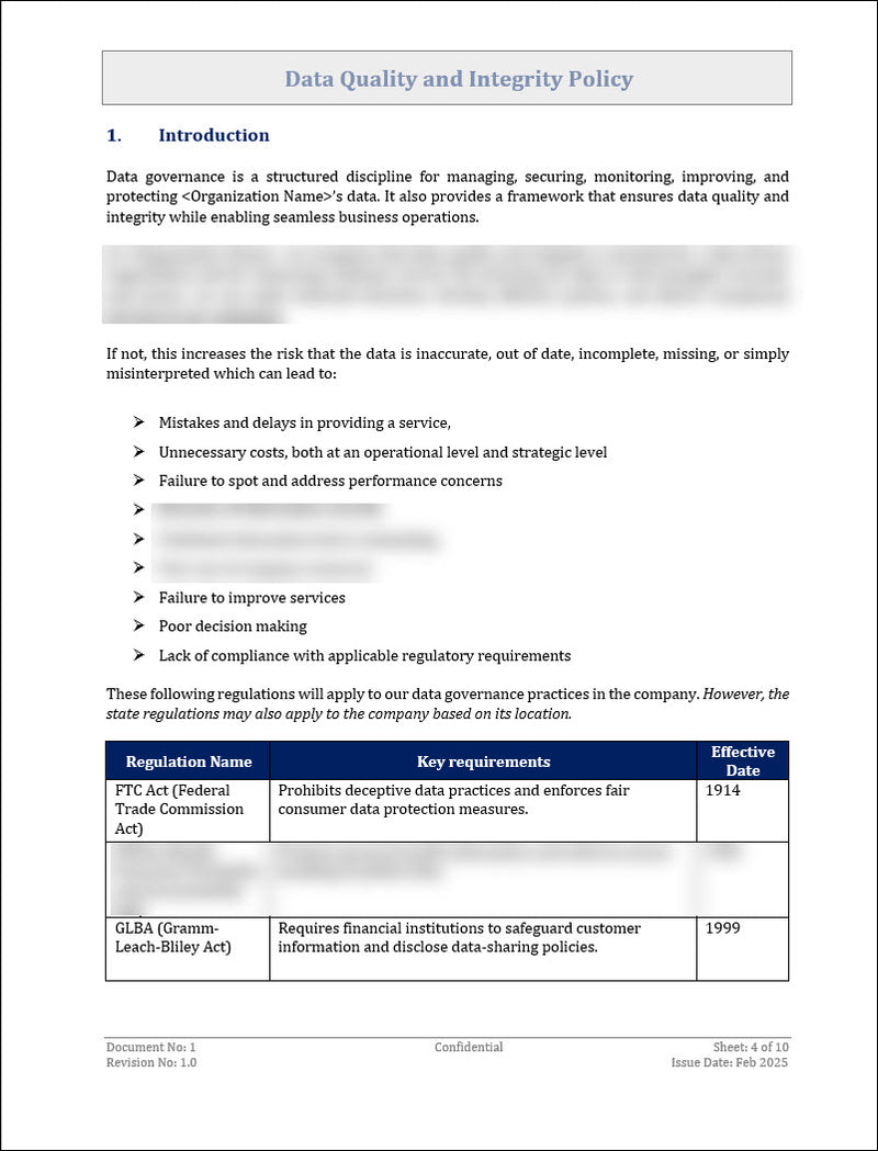 Data Quality and Integrity Policy Template