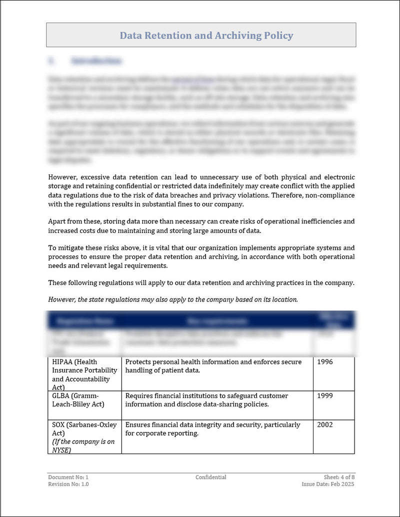 Data Retention and Archiving Policy Template
