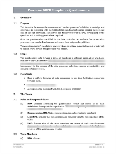 Processor GDPR Compliance Questionnaire