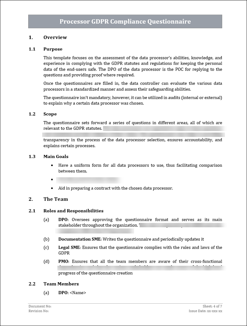 Data Processor Questionnaire Examples Processor GDPR Compliance Questionnaire – ITSM Docs - ITSM Documents ...