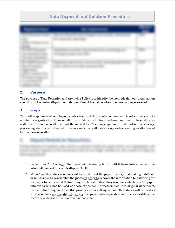Data Disposal and Deletion Procedure Template