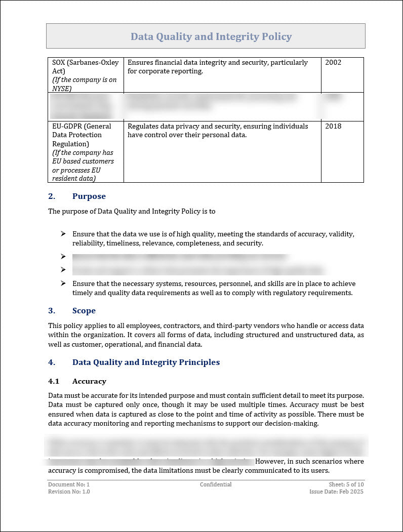 Data Quality and Integrity Policy Template