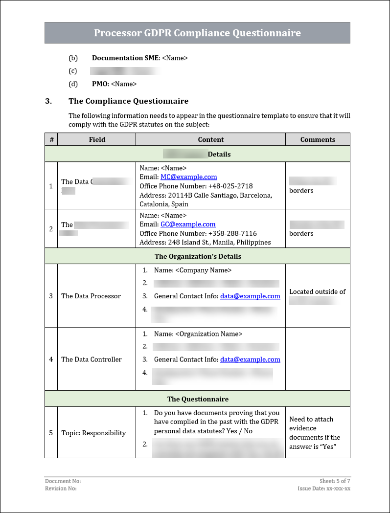 Data Processor Questionnaire Examples Processor GDPR Compliance Questionnaire – ITSM Docs - ITSM Documents ...