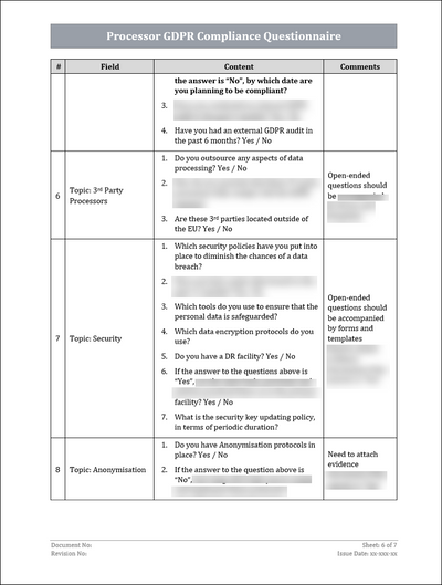 Data Processor Questionnaire Examples Processor GDPR Compliance Questionnaire – ITSM Docs - ITSM Documents ...