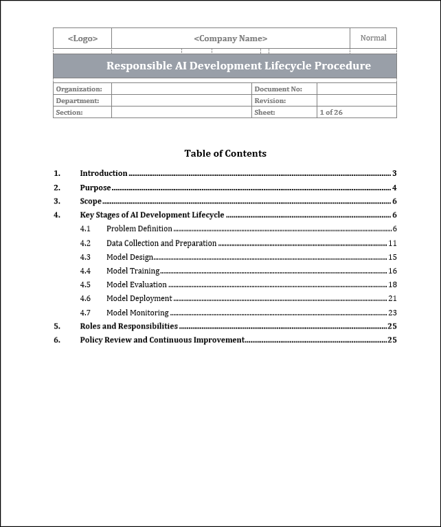 ISO 42001 Responsible AI Development Lifecycle Procedure Template