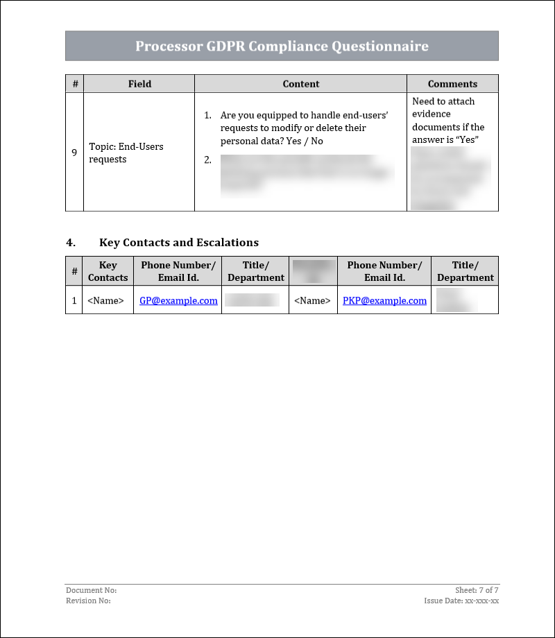 Data Processor Questionnaire Examples Processor GDPR Compliance Questionnaire – ITSM Docs - ITSM Documents ...