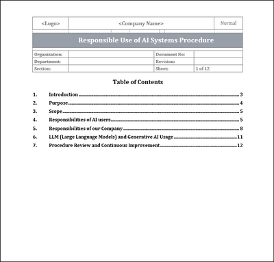 ISO 42001 Responsible Use of AI Systems Procedure Template