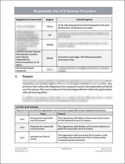 ISO 42001 Responsible Use of AI Systems Procedure Template