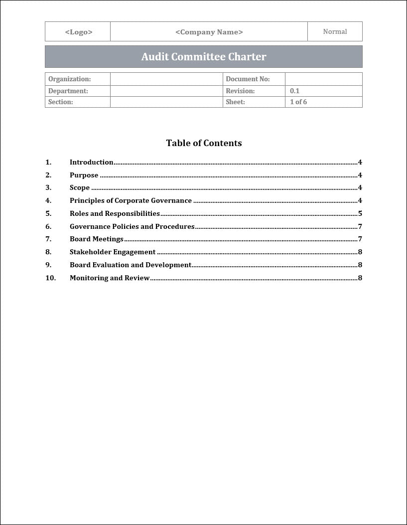 Audit Committee Charter Template ITSM Docs ITSM Documents & Templates